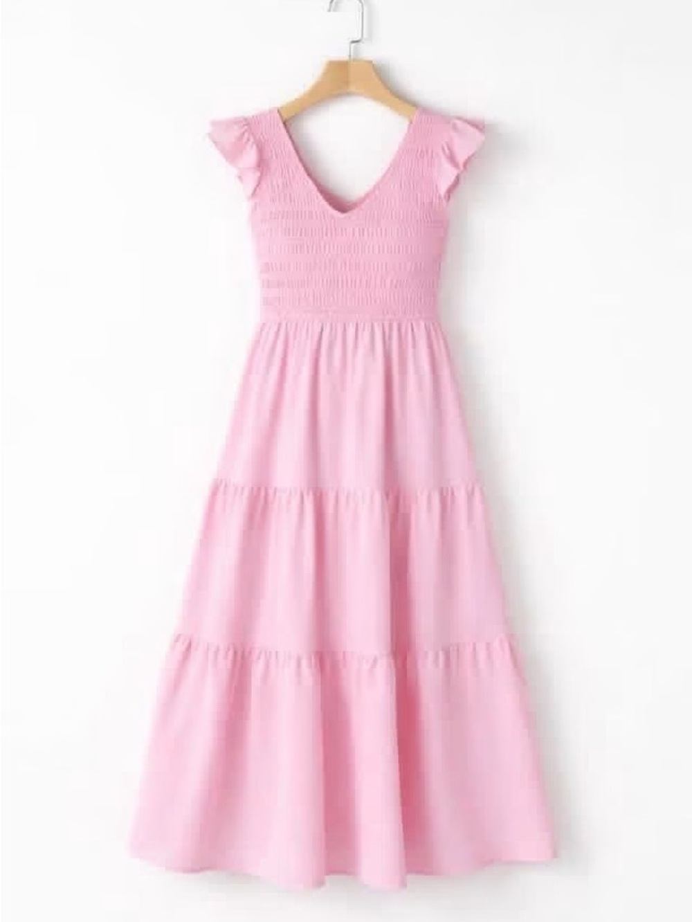 Woman’s Pink Smocked Tiered Maxi Dress